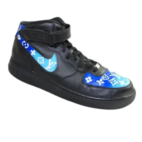 Men’s Nike Air Force 1 High – Black & Blue Custom Collector Pair Size 13